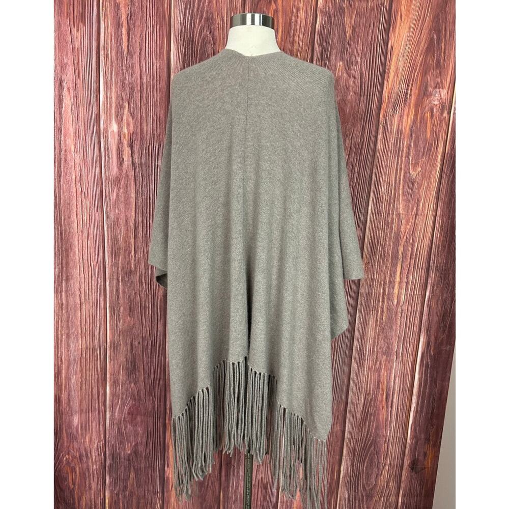 360 Cashmere Shawl Taupe Fringe Trim Open Sides And Front 100% Cashmere One Size - Picture 3 of 8